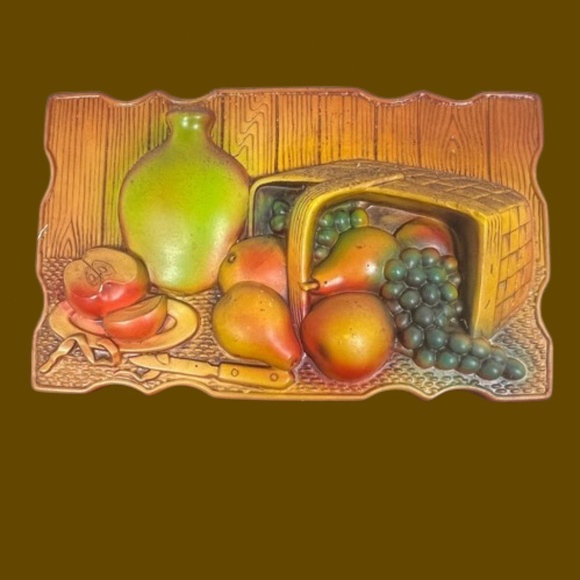 🎉Vtg Miller Studio Chalkware 1967 Fruit Basket Jug Wall Hanging Plaque H.P. - Picture 2 of 7